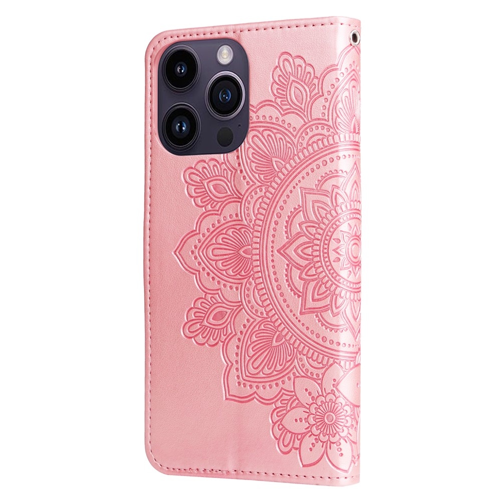 Mandala knížkové pouzdro na iPhone 15 Pro - růžové