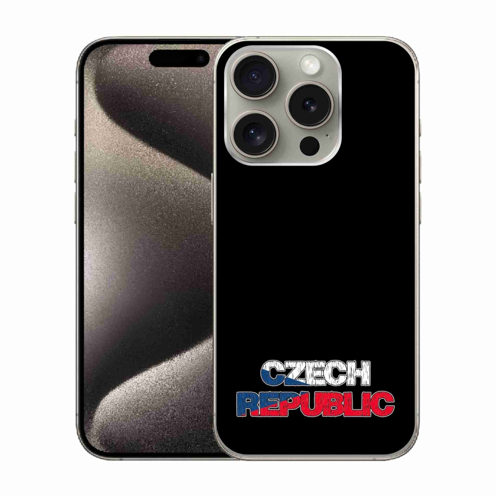 Gelový kryt mmCase na iPhone 15 Pro - Czech Republic černé pozadí