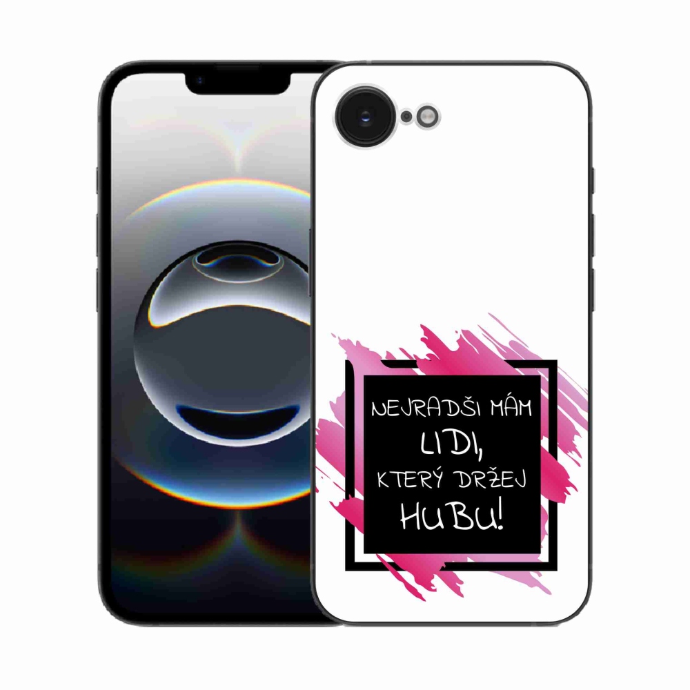 Gelový kryt mmCase na iPhone 16e - vtipný text 7 černobílé pozadí