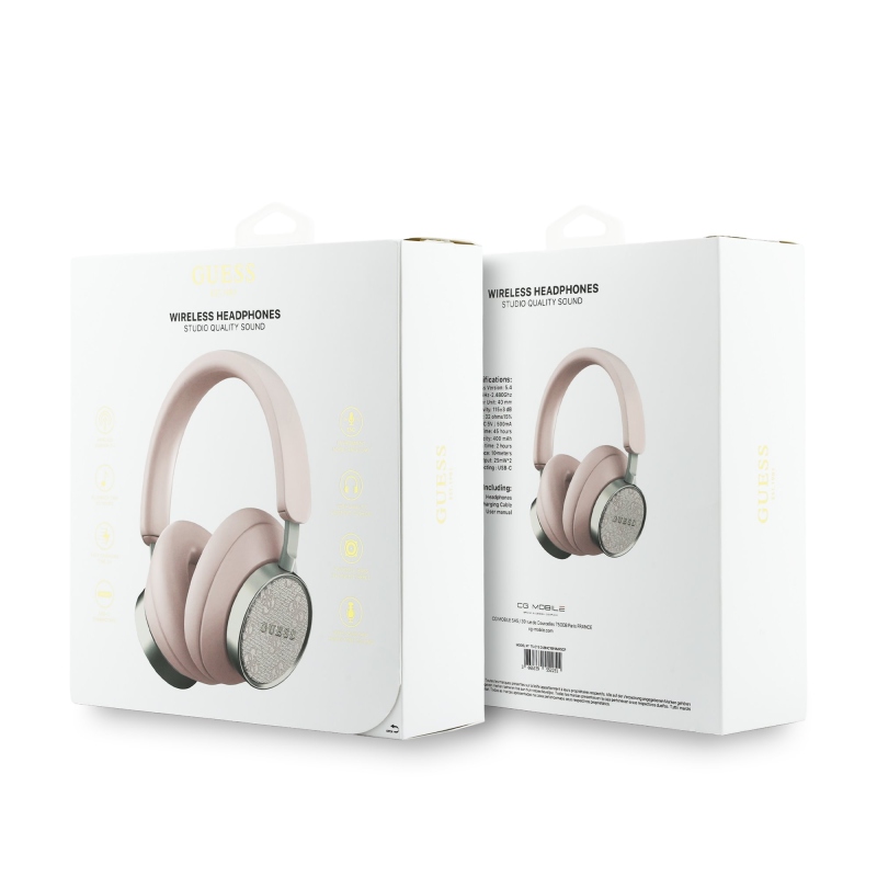 Guess PU Leather 4G Classic Logo ENC Bezdrátová Sluchátka Pink