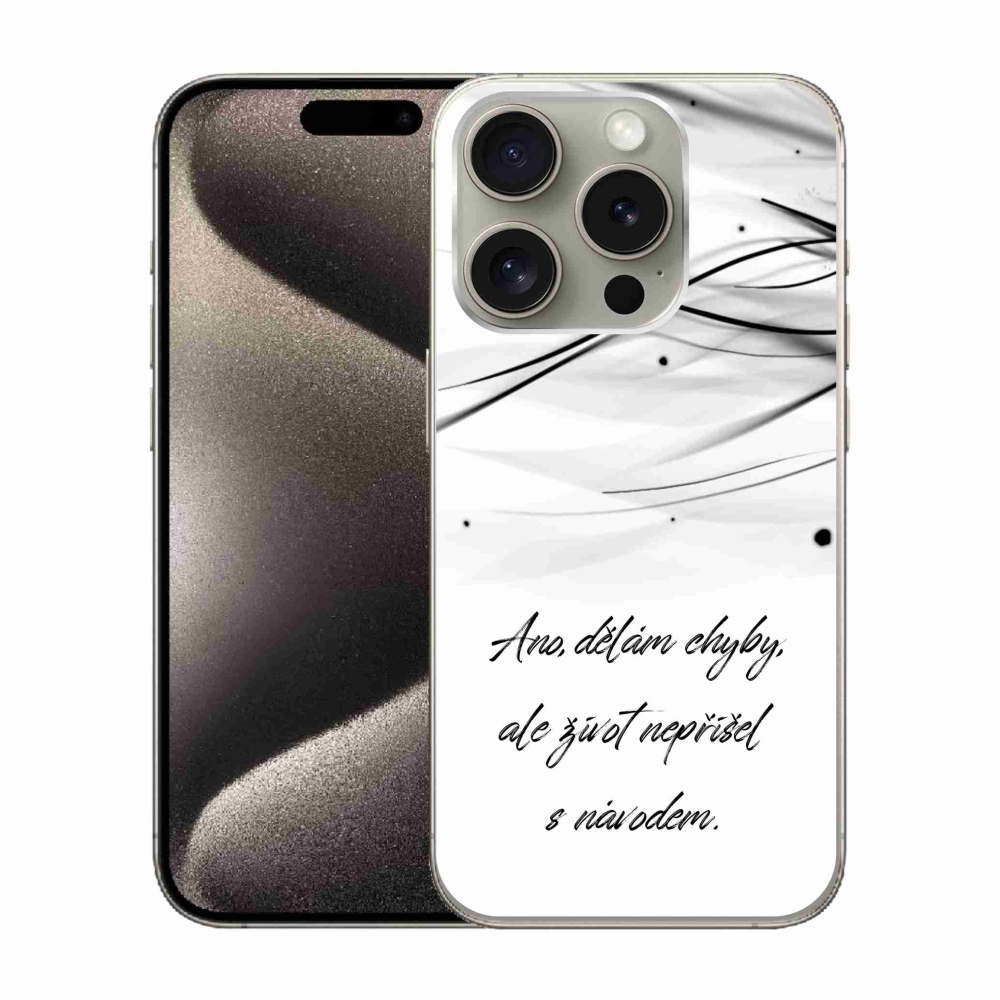 Gelový kryt mmCase na iPhone 15 Pro - citát bílé pozadí