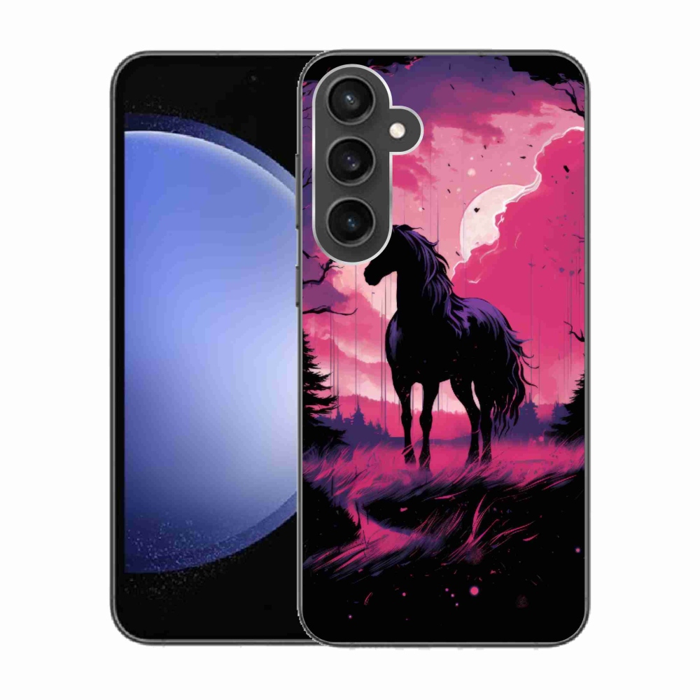 Gelový kryt mmCase na Samsung Galaxy S23 FE - černý kreslený kůň 1