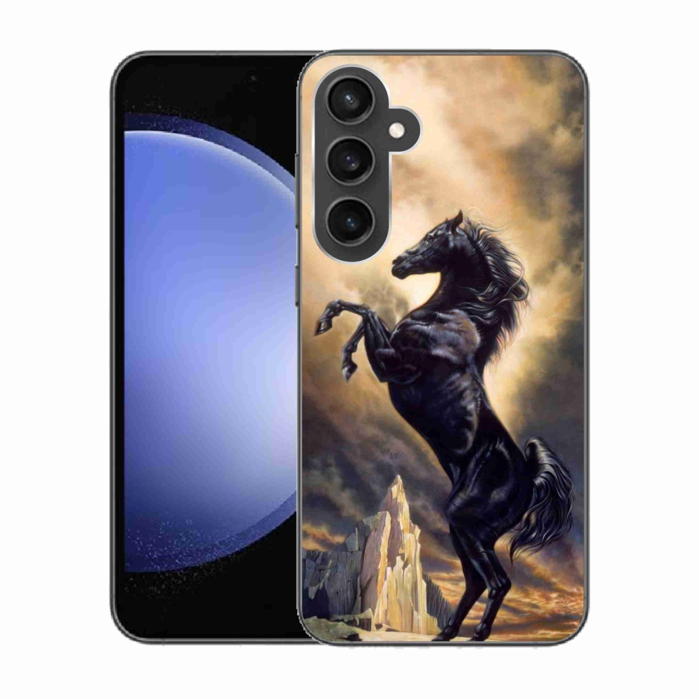 Gelový kryt mmCase na Samsung Galaxy S23 FE - černý kreslený kůň
