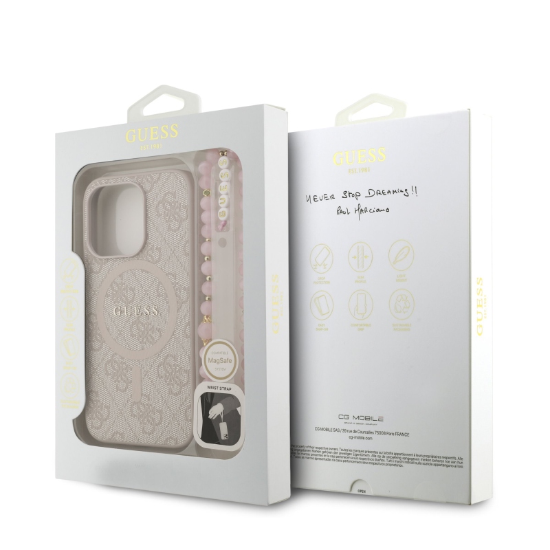 Guess PU Leather 4G Colored Ring Strap MagSafe Zadní Kryt pro iPhone 15 Pro Pink