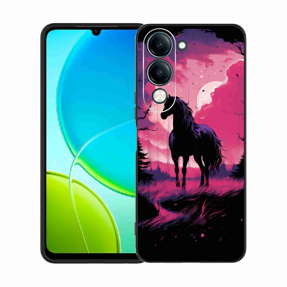 Gelový kryt mmCase na Vivo Y29s 5G - černý kreslený kůň 1