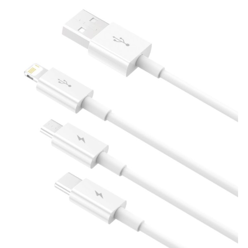Baseus CAMLTYS-02 Superior Fast Charging Datový Kabel 3v1 USB-C, Lightning, MicroUSB 1.5m White