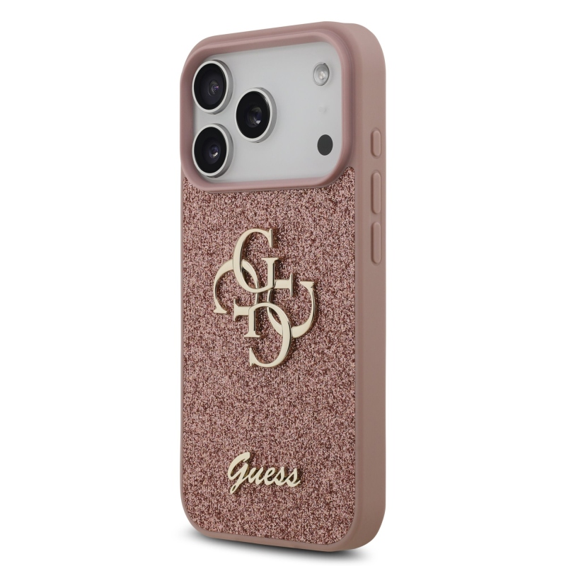 Guess PU Fixed Glitter 4G Metal Logo Zadní Kryt pro iPhone 17 Pro Pink
