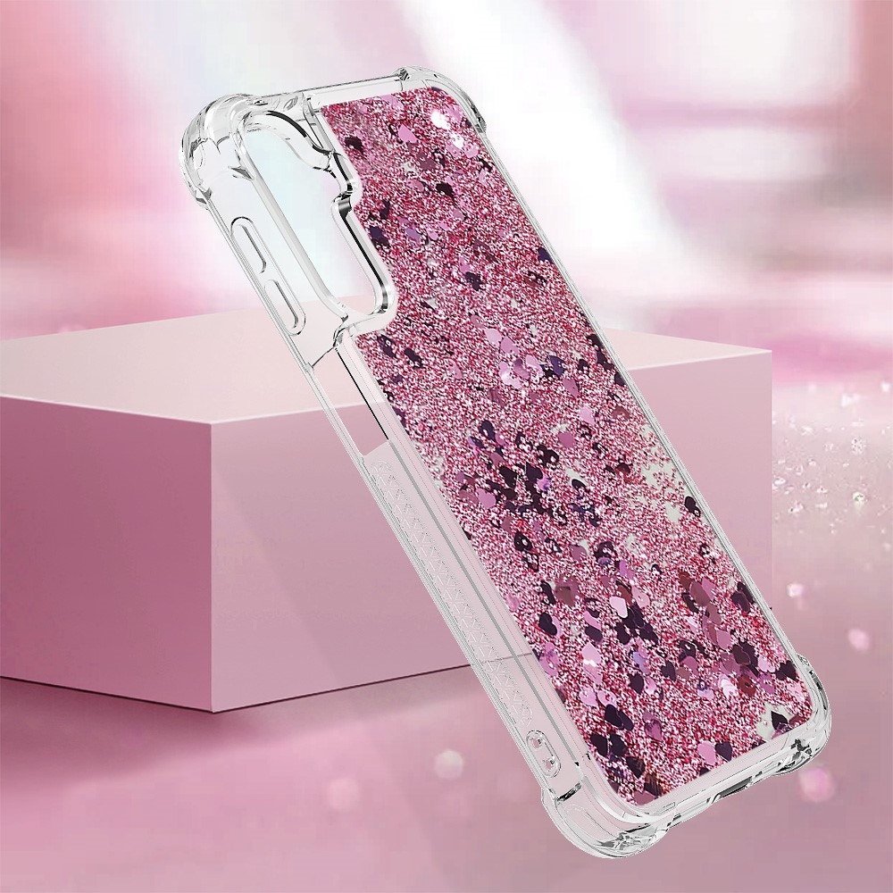 Glitter přesýpací gelový obal na Samsung Galaxy A24 - růžovozlatý/srdíčka	