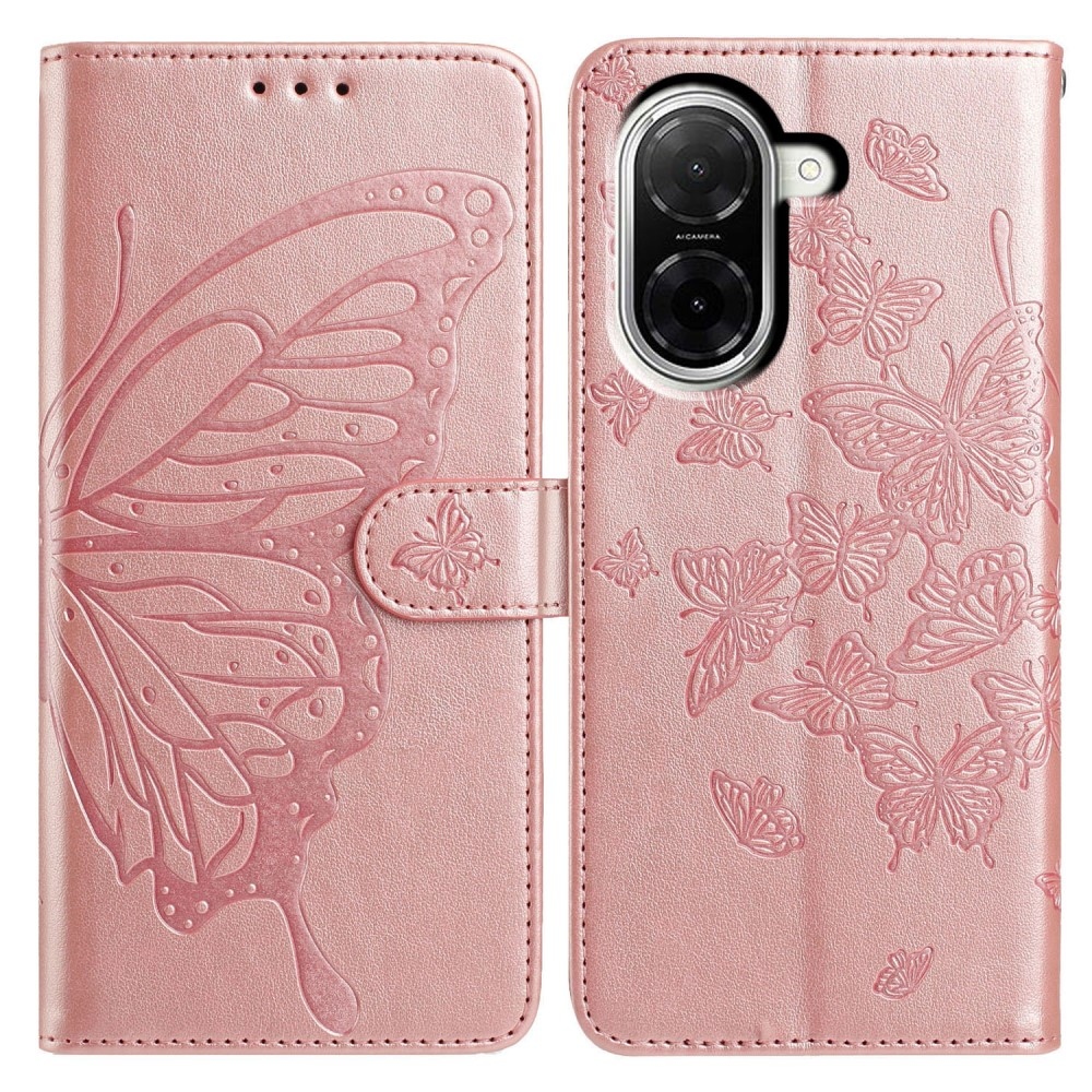 Floral Butterfly knížkové pouzdro na Xiaomi Redmi A5 (171.7x77.8x8.3mm) - růžovozlaté