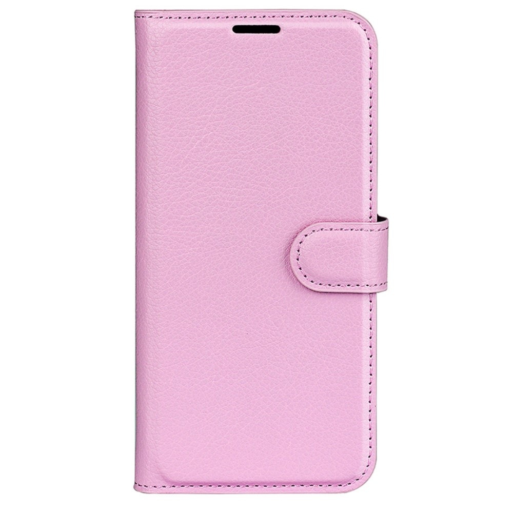 Litchi knížkové pouzdro na iPhone 16 Plus - růžové