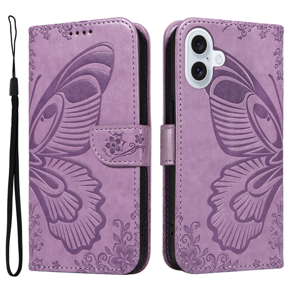 Floral Butterfly knížkové pouzdro na iPhone 17 - světlefialové