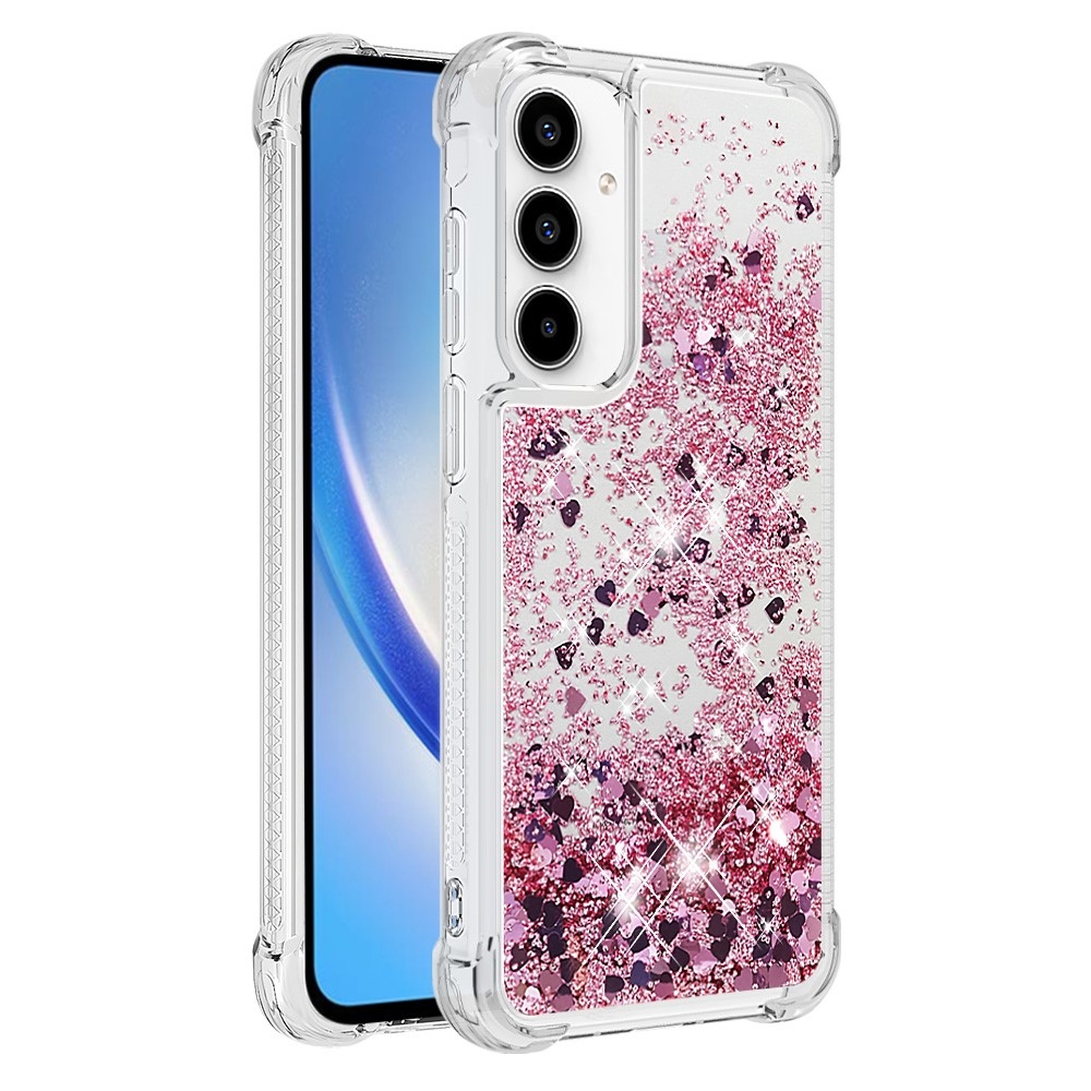 Glitter gelový přesýpací obal na Samsung Galaxy A35 5G - růžovozlatý/srdíčka