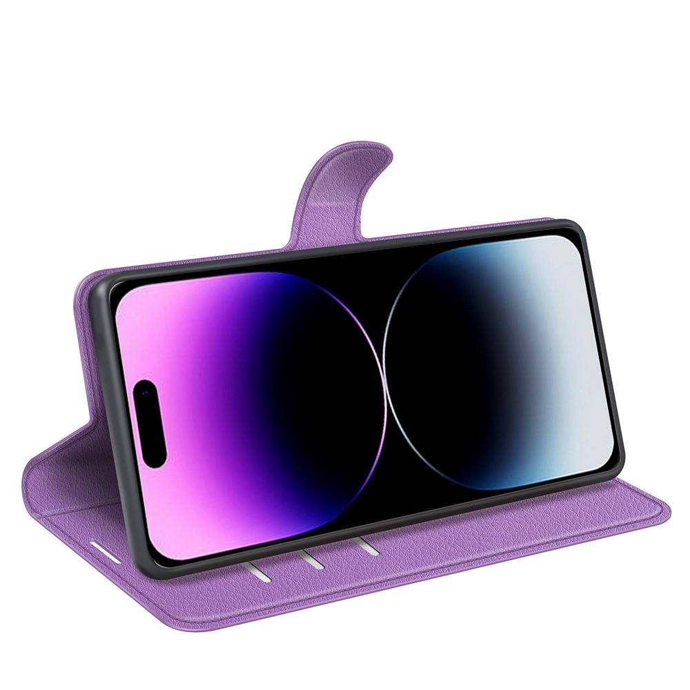 Litchi knížkové pouzdro na iPhone 15 Pro - fialové