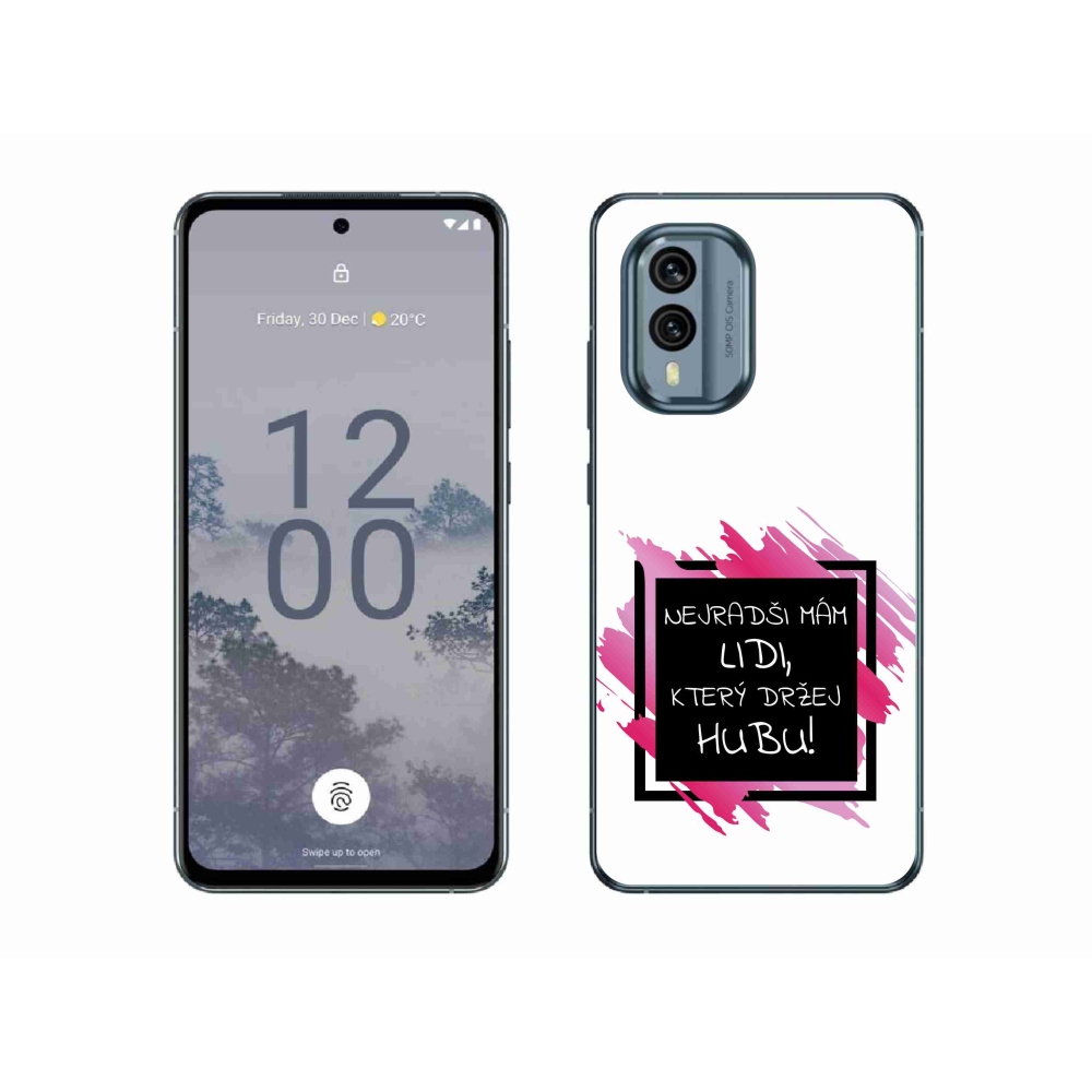 Gelový kryt mmCase na Nokia X30 5G - vtipný text 7 černobílé pozadí