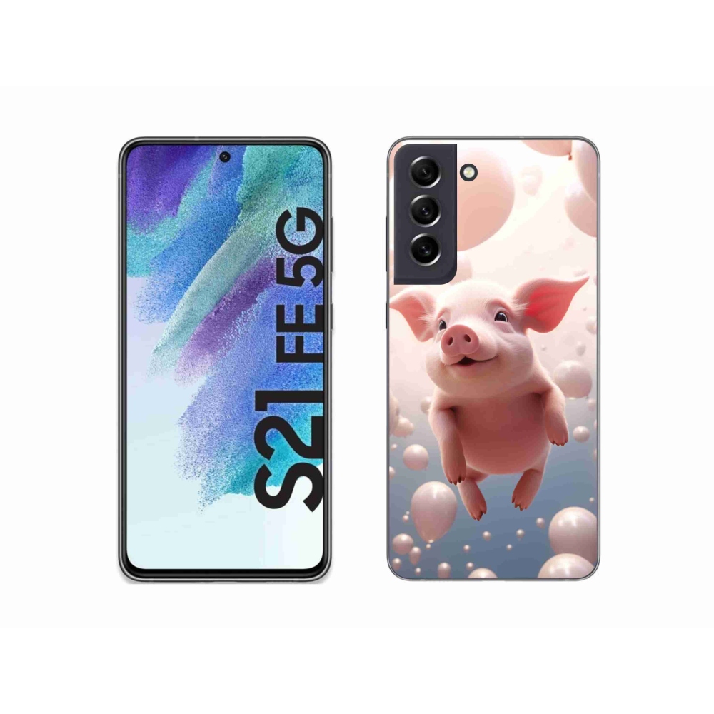 Gelový kryt mmCase na Samsung Galaxy S21 FE 5G - prasátko s balónky