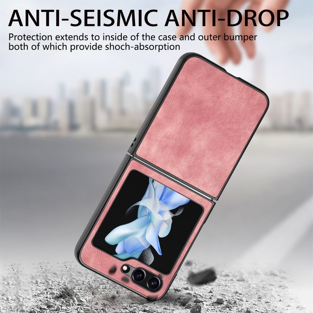 Vintage plastový kryt s umělou kůží na Samsung Galaxy Z Flip6 5G - růžový