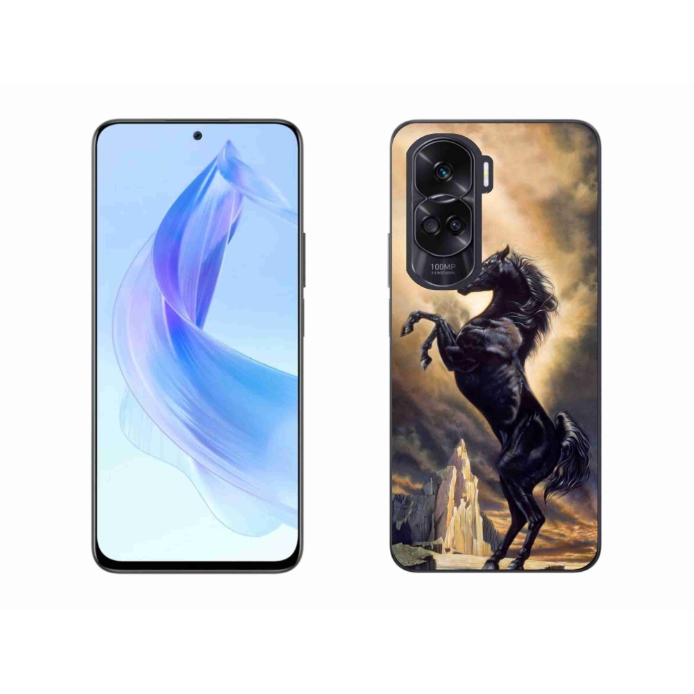 Gelový kryt mmCase na Honor 90 Lite - černý kreslený kůň