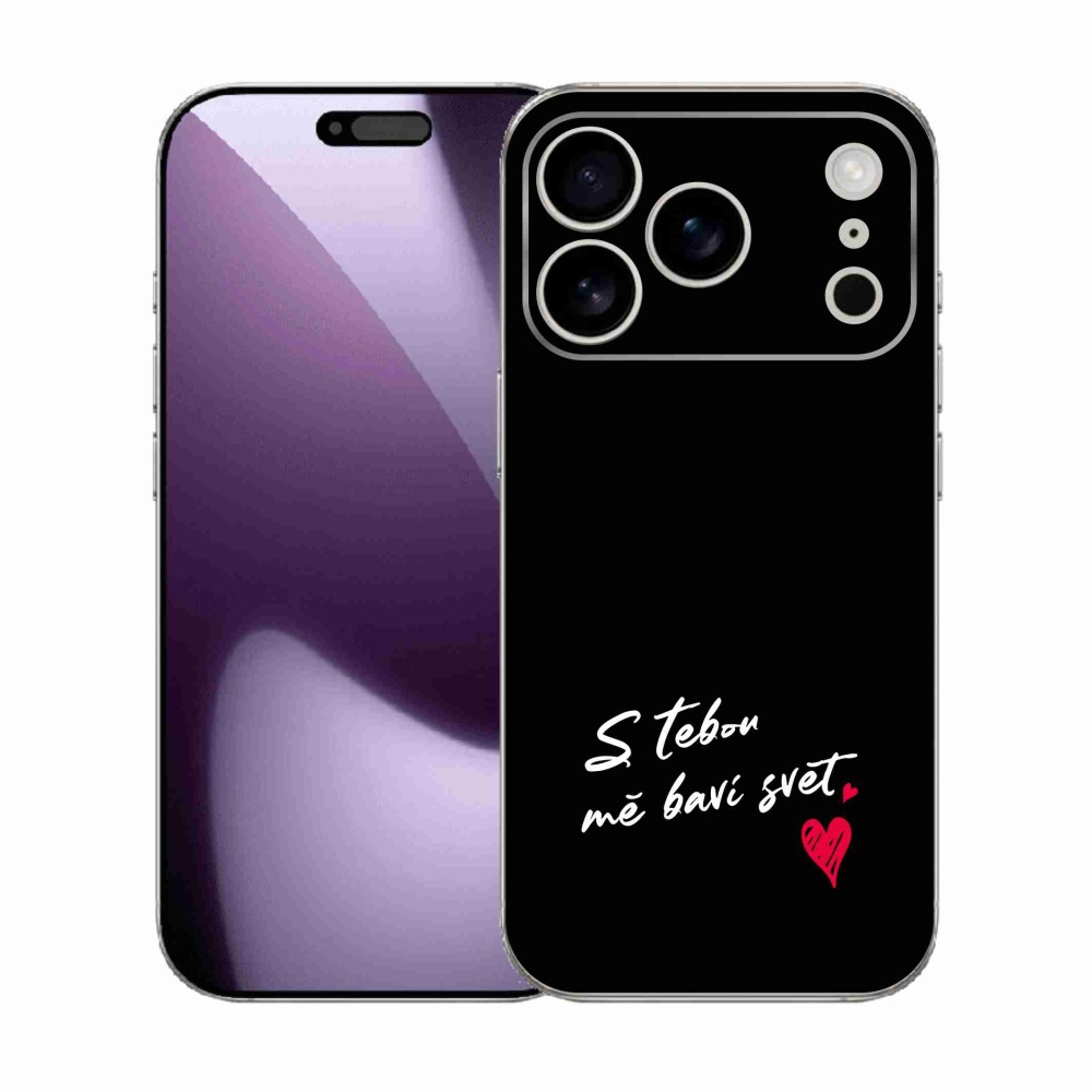 Gelový kryt mmCase na iPhone 17 Pro - zamilovaný text 1 černé pozadí