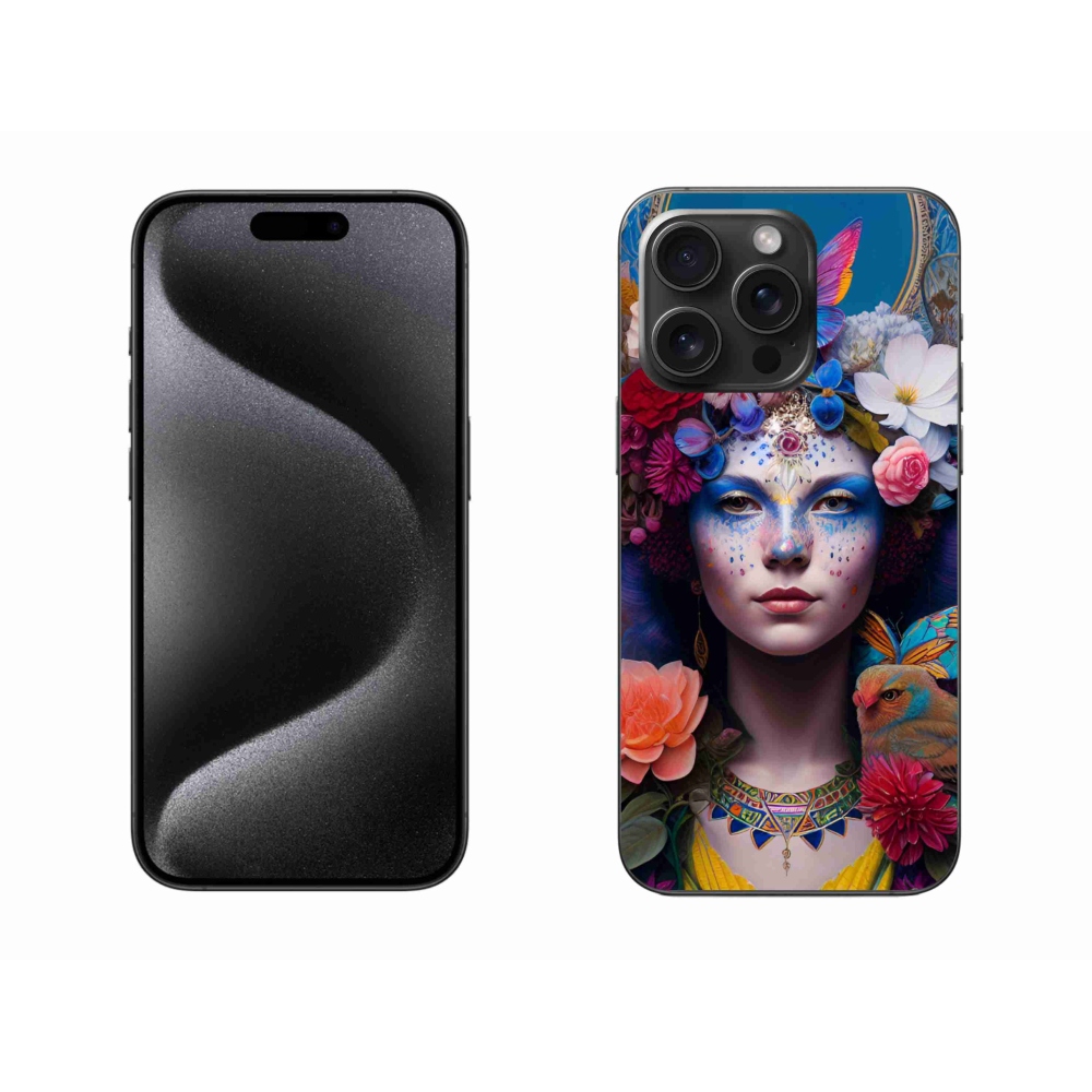 Gelový kryt mmCase na iPhone 15 Pro Max - žena s květinami