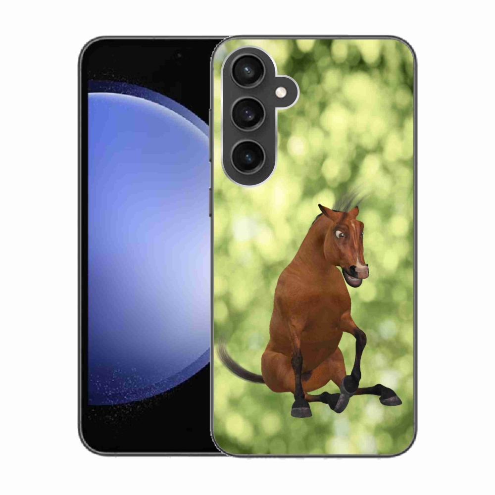 Gelový kryt mmCase na Samsung Galaxy S23 FE - hnědý kreslený kůň 1