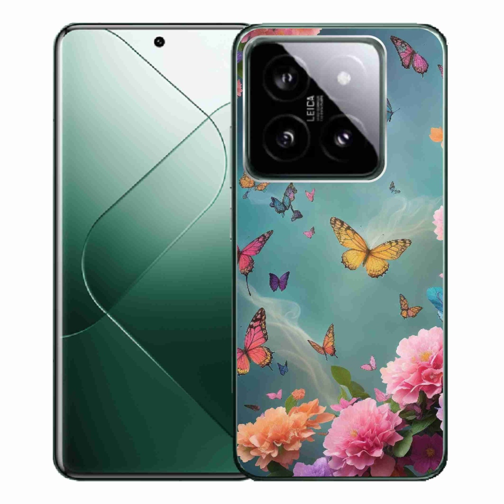 Gelový kryt mmCase na Xiaomi 14 Pro - barevné květy a motýli