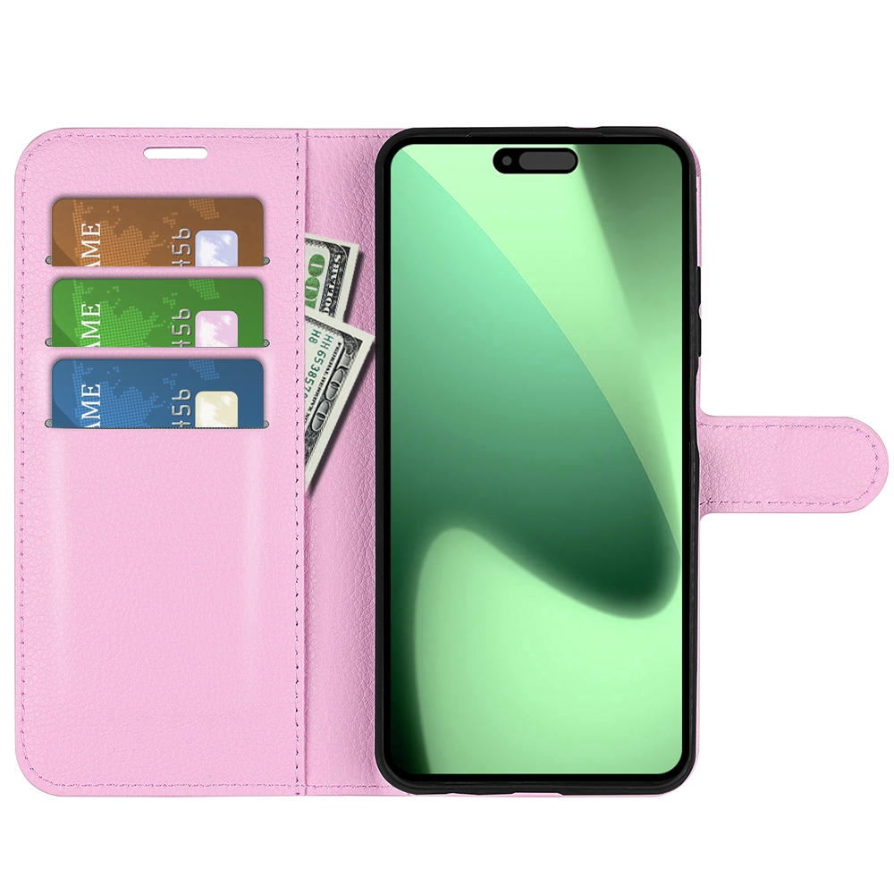 Litchi knížkové pouzdro na iPhone 17 Pro - růžový