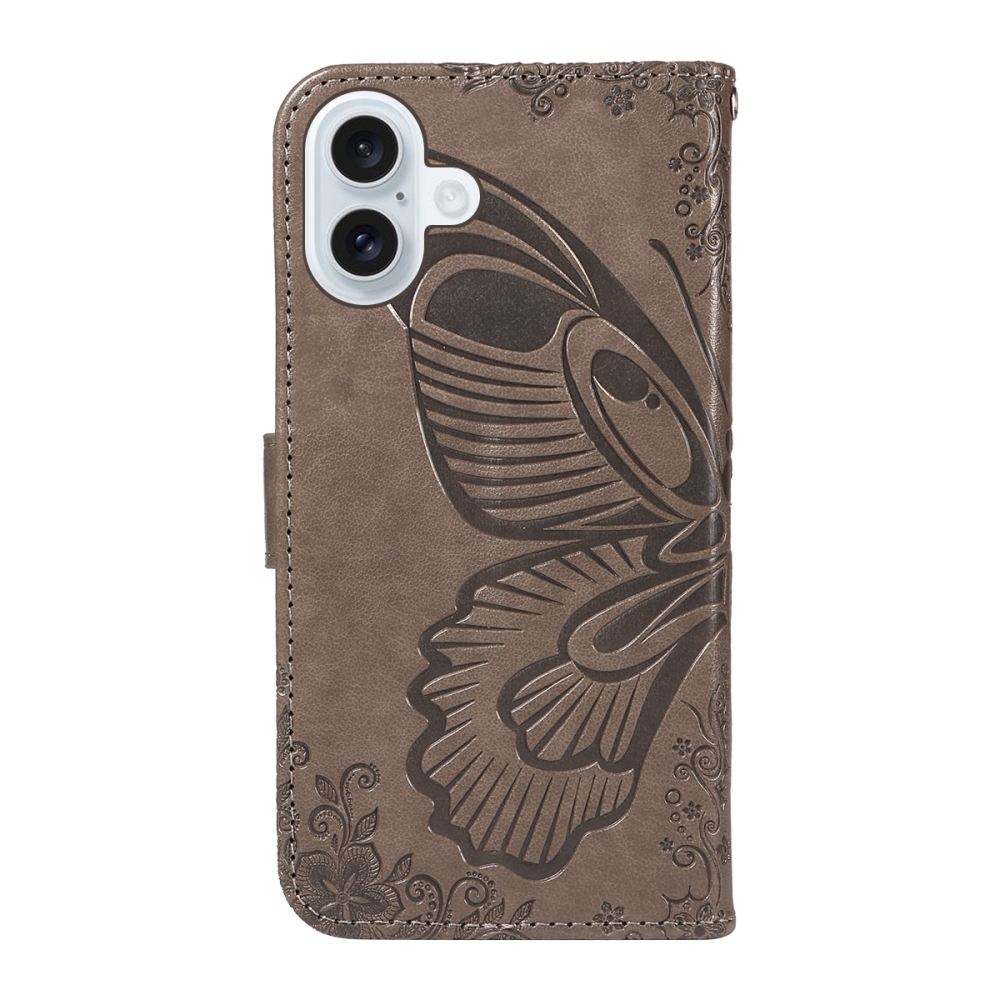 Floral Butterfly knížkové pouzdro na iPhone 17 - šedé