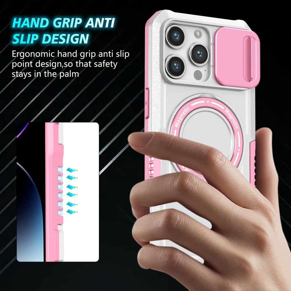 Military odolný kryt s MagSafe na iPhone 14 Pro Max - růžový/bílý