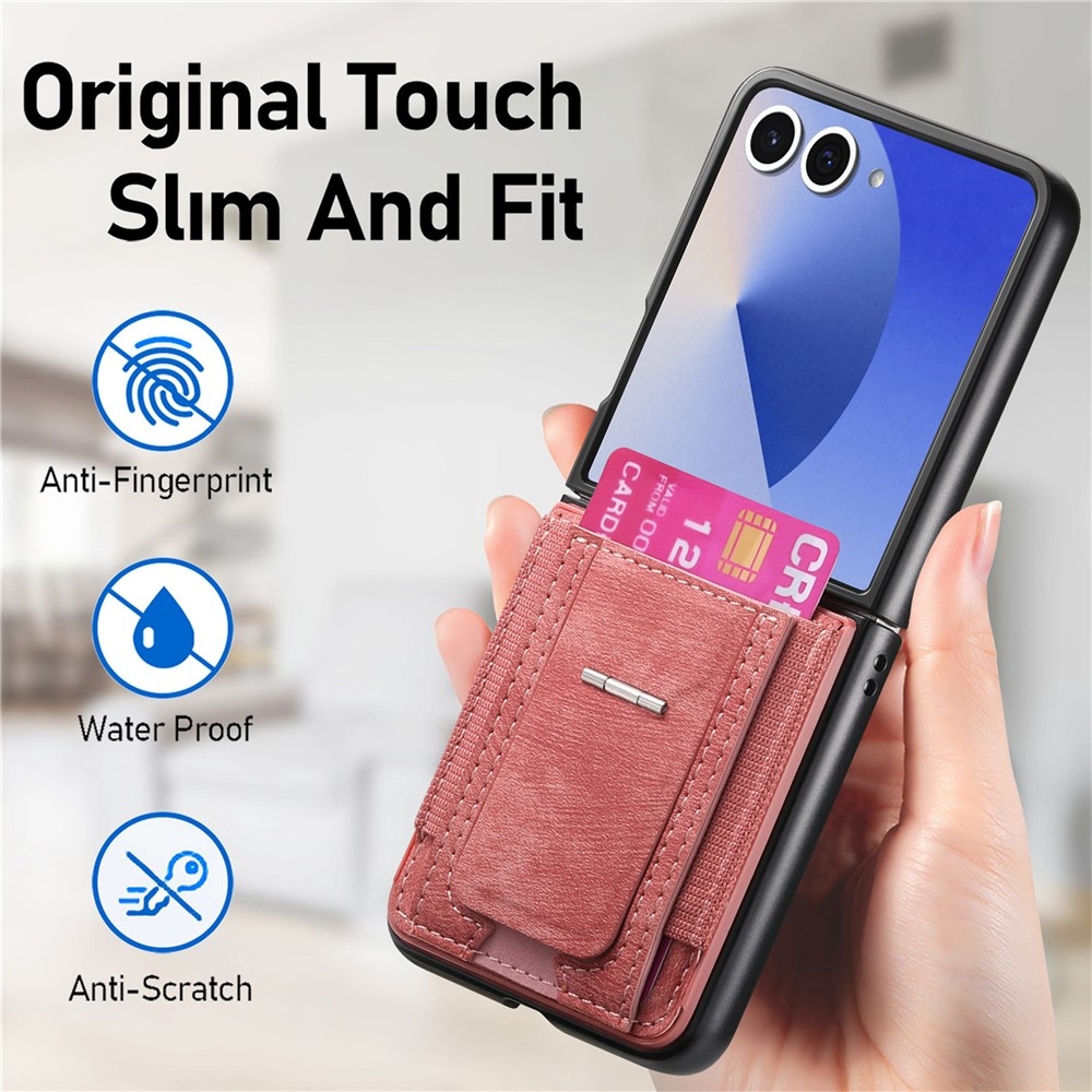 Luxurious plastový kryt s umělou kůží na Samsung Galaxy Z Flip7 5G - růžový