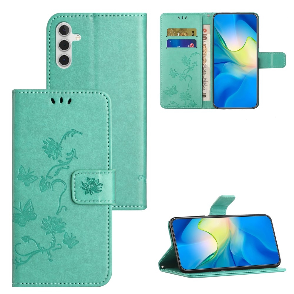 Flower knížkové pouzdro na Samsung Galaxy A55 5G - modrozelené