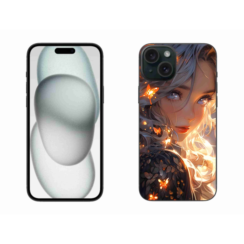 Gelový kryt mmCase na iPhone 15 Plus - dívka a motýli