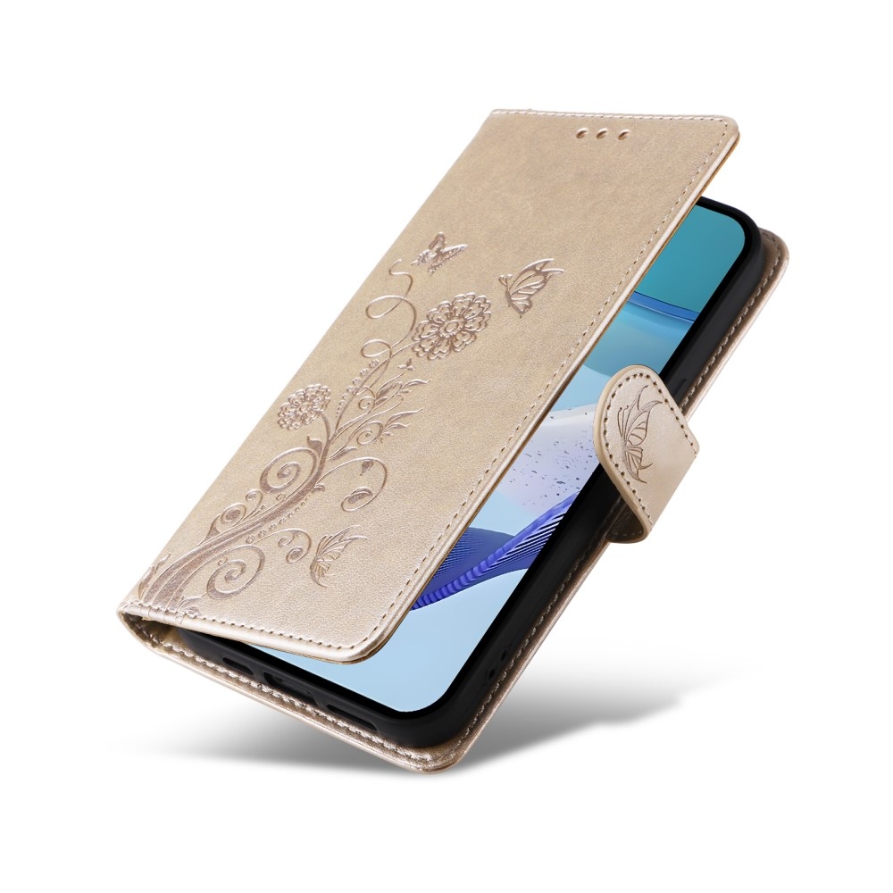 Flowery knížkové pouzdro na Realme 14x 5G/Realme C75 - zlaté