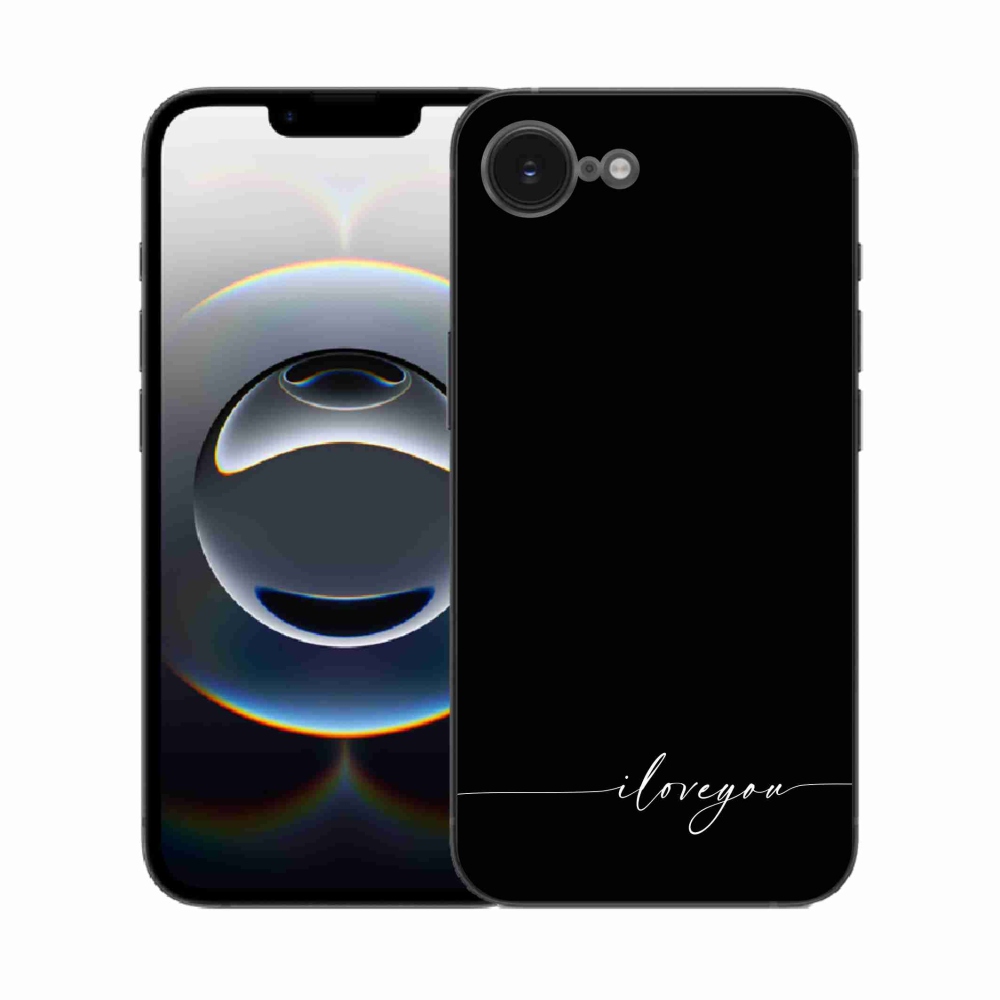 Gelový kryt mmCase na iPhone 16e - I love you černé pozadí
