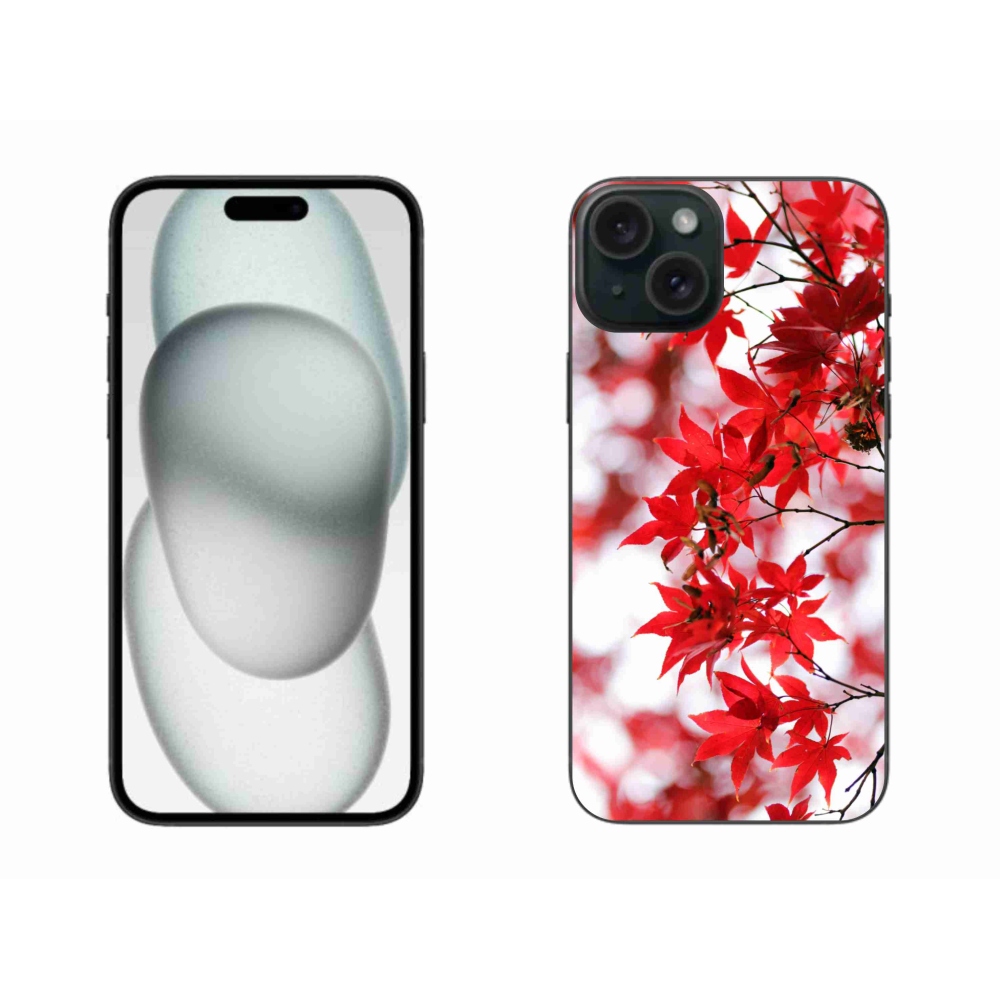 Gelový kryt mmCase na iPhone 15 Plus - červené listy