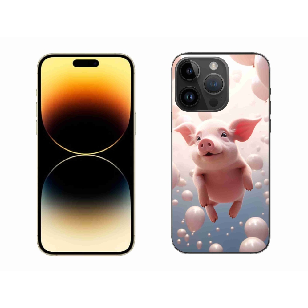 Gelový kryt mmCase na iPhone 14 Pro Max - prasátko s balónky