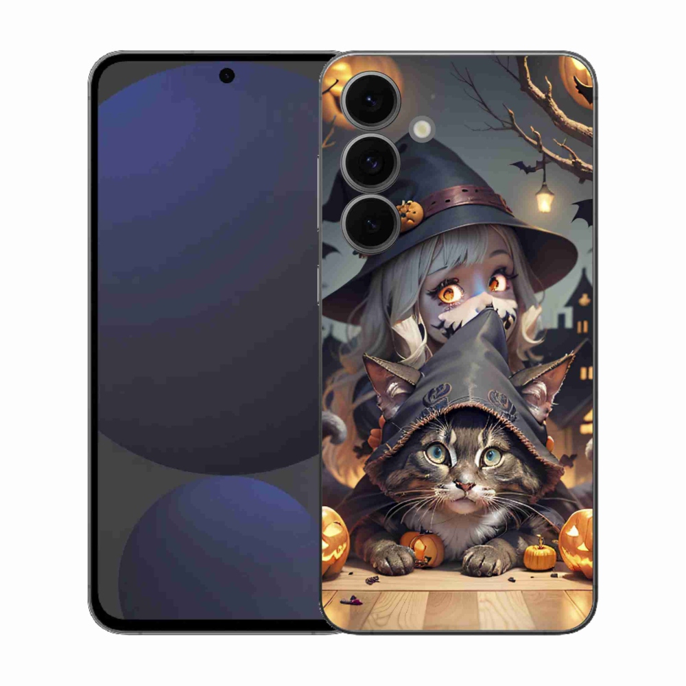 Gelový kryt mmCase na Samsung Galaxy S25 FE - čarodějnice s kočkou
