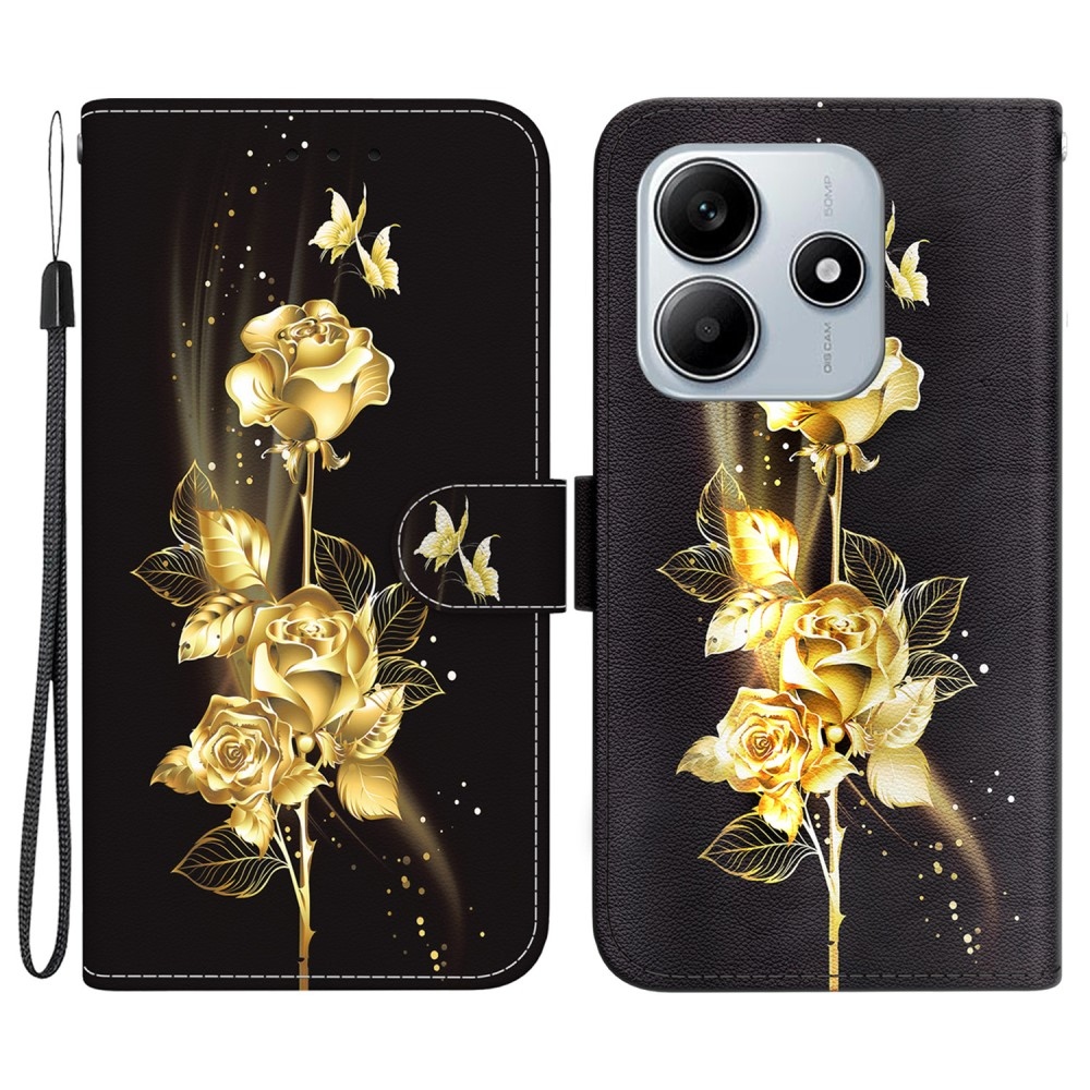 Printern knížkové pouzdro na Xiaomi Redmi Note 14 5G - zlatá růže
