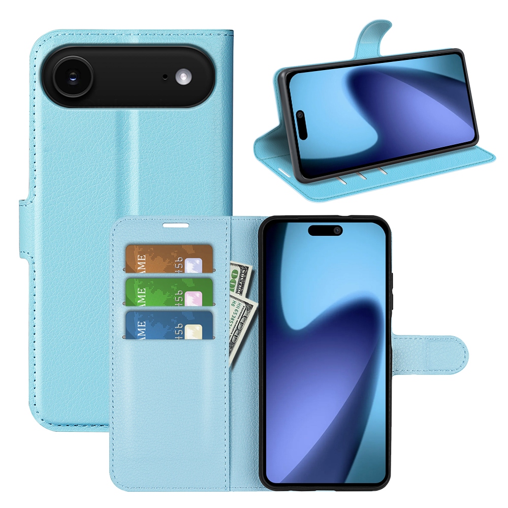 Litchi knížkové pouzdro na iPhone 17 Air - modré