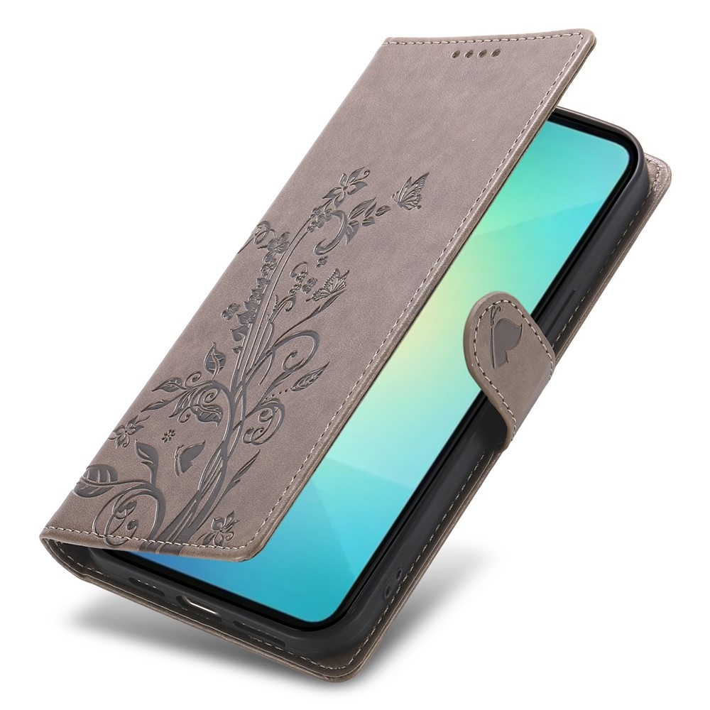 Flowery knížkové pouzdro na Samsung Galaxy A07 4G - šedé
