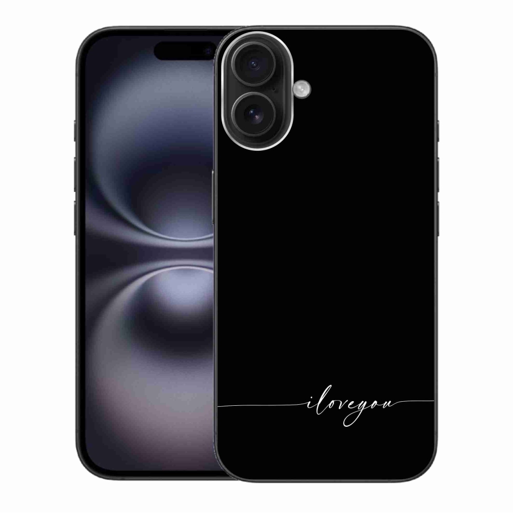 Gelový kryt mmCase na iPhone 16 Plus - I love you černé pozadí