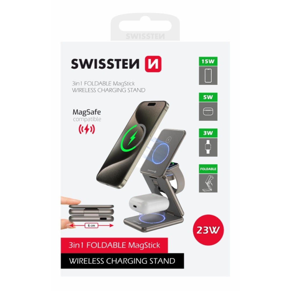 Swissten bezdrátová hliníková nabíječka AL1 (kompatibilní s MagSafe) - šedá