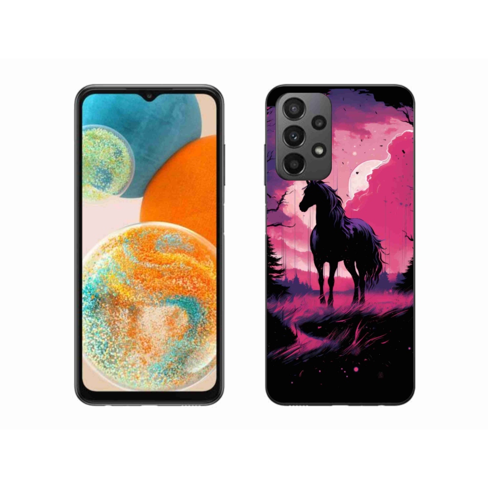 Gelový kryt mmCase na Samsung Galaxy A23 4G/5G - černý kreslený kůň 1