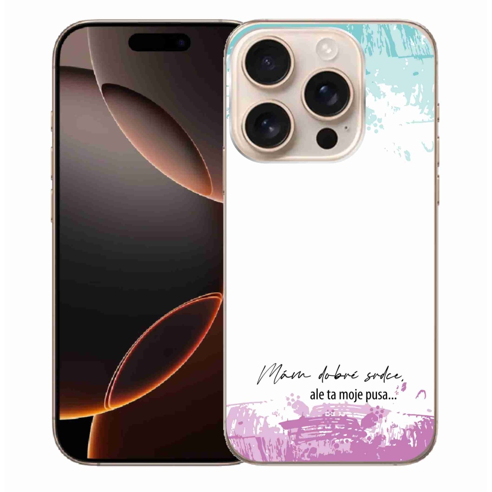 Gelový kryt mmCase na iPhone 16 Pro Max - vtipný text 3 bílé pozadí