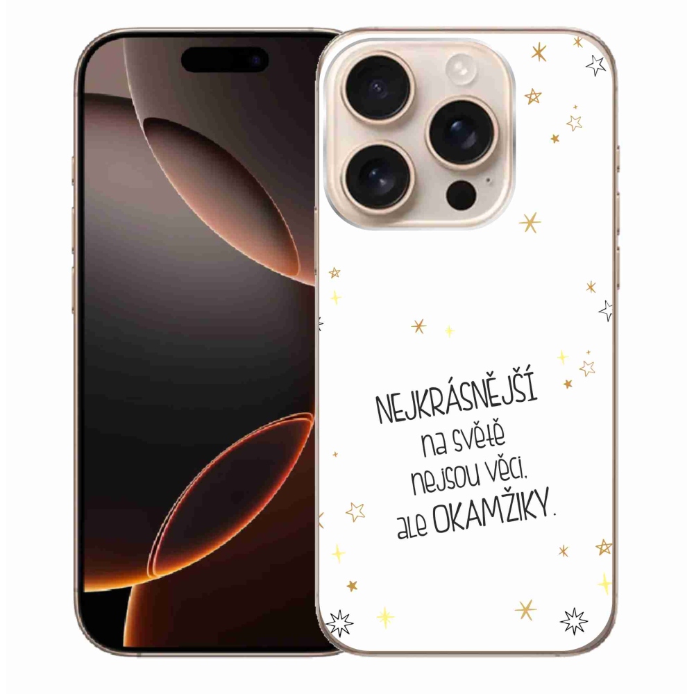 Gelový kryt mmCase na iPhone 16 Pro Max - citát 4 bílé pozadí