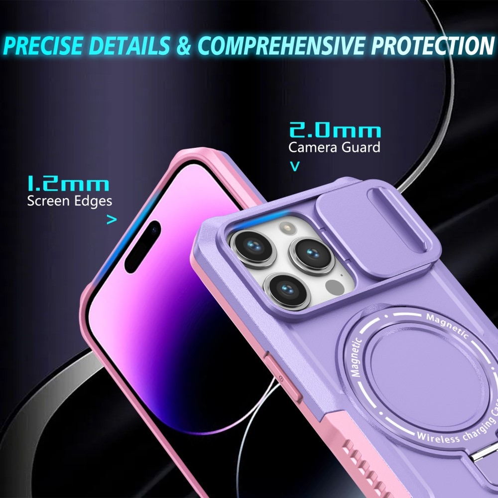 Military odolný kryt s MagSafe na iPhone 14 Pro Max - růžový/fialový