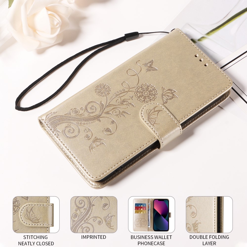 Flowery knížkové pouzdro na Xiaomi Redmi A5 (173.45x79.35x8.45mm) - zlaté