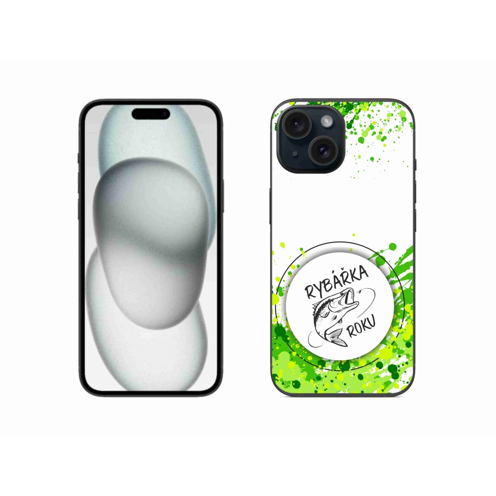Gelový kryt mmCase na iPhone 15 - rybářka roku bílé pozadí