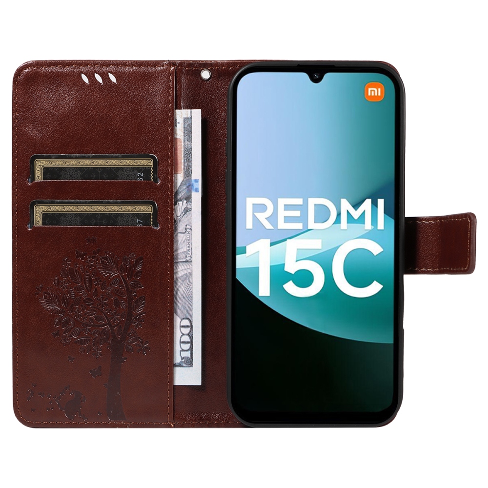 Trees knížkové pouzdro na Xiaomi Redmi 15C 4G/5G (173mm) - hnědé