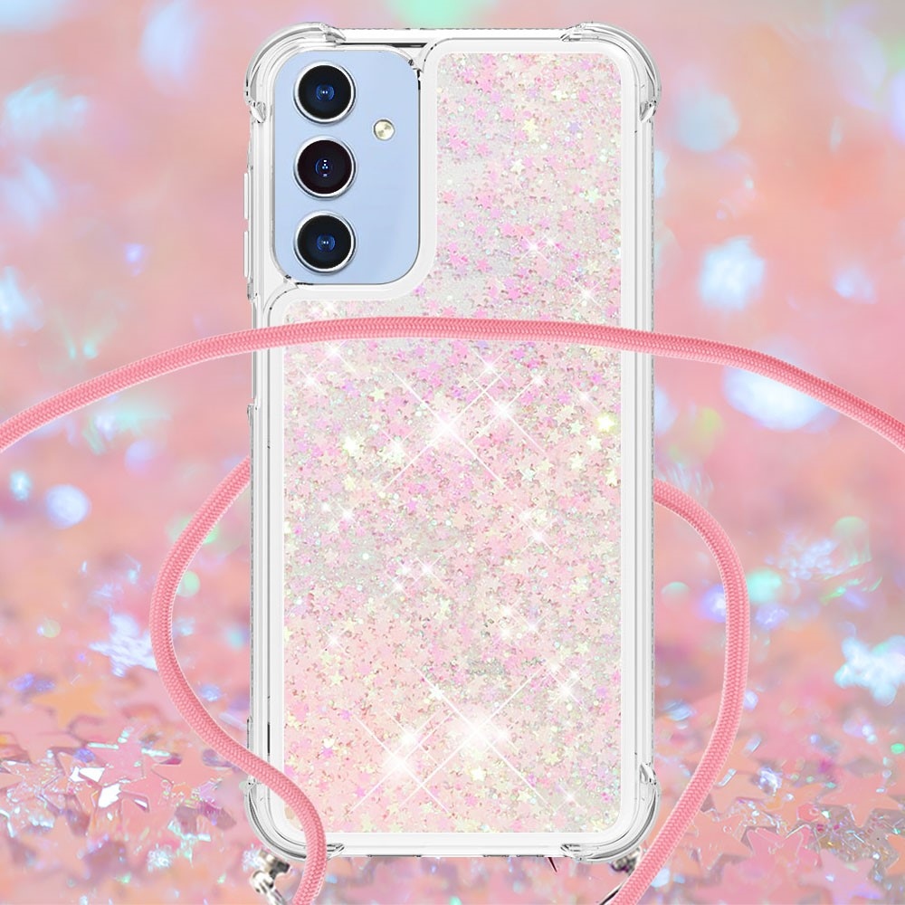 Glitters přesýpací gelový obal se šňůrkou na Samsung Galaxy A26 5G - růžový/hvězdičky