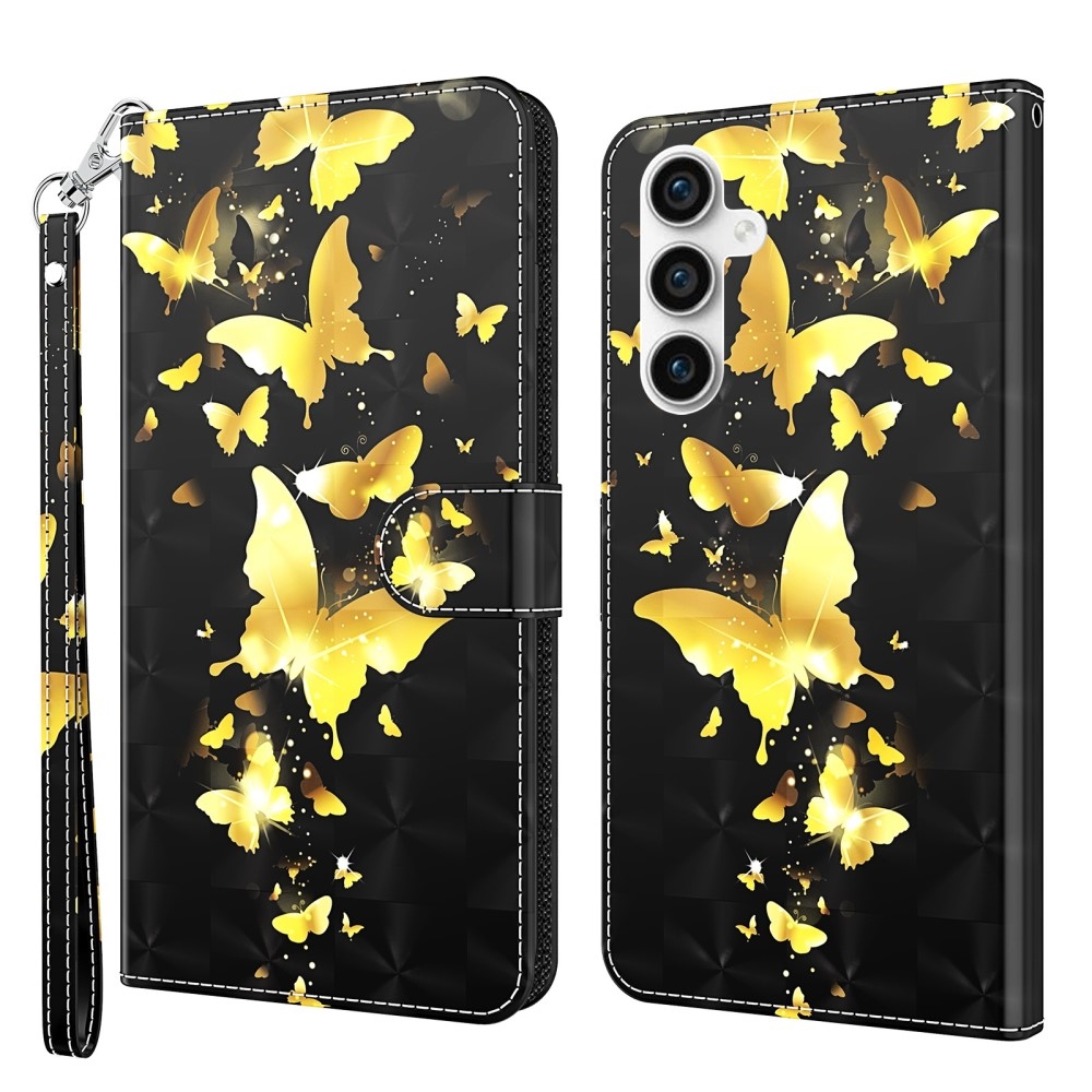 Print knížkové pouzdro na Samsung Galaxy S23 FE - zlatí motýli
